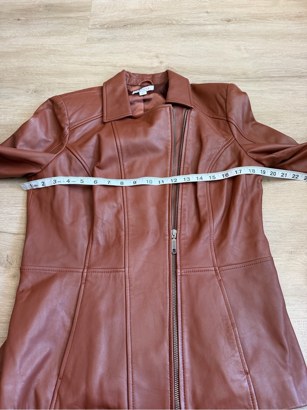 Denim & Company Leather Cognac Brown Tan Moto Jacket SZ S - Picture 4 of 11